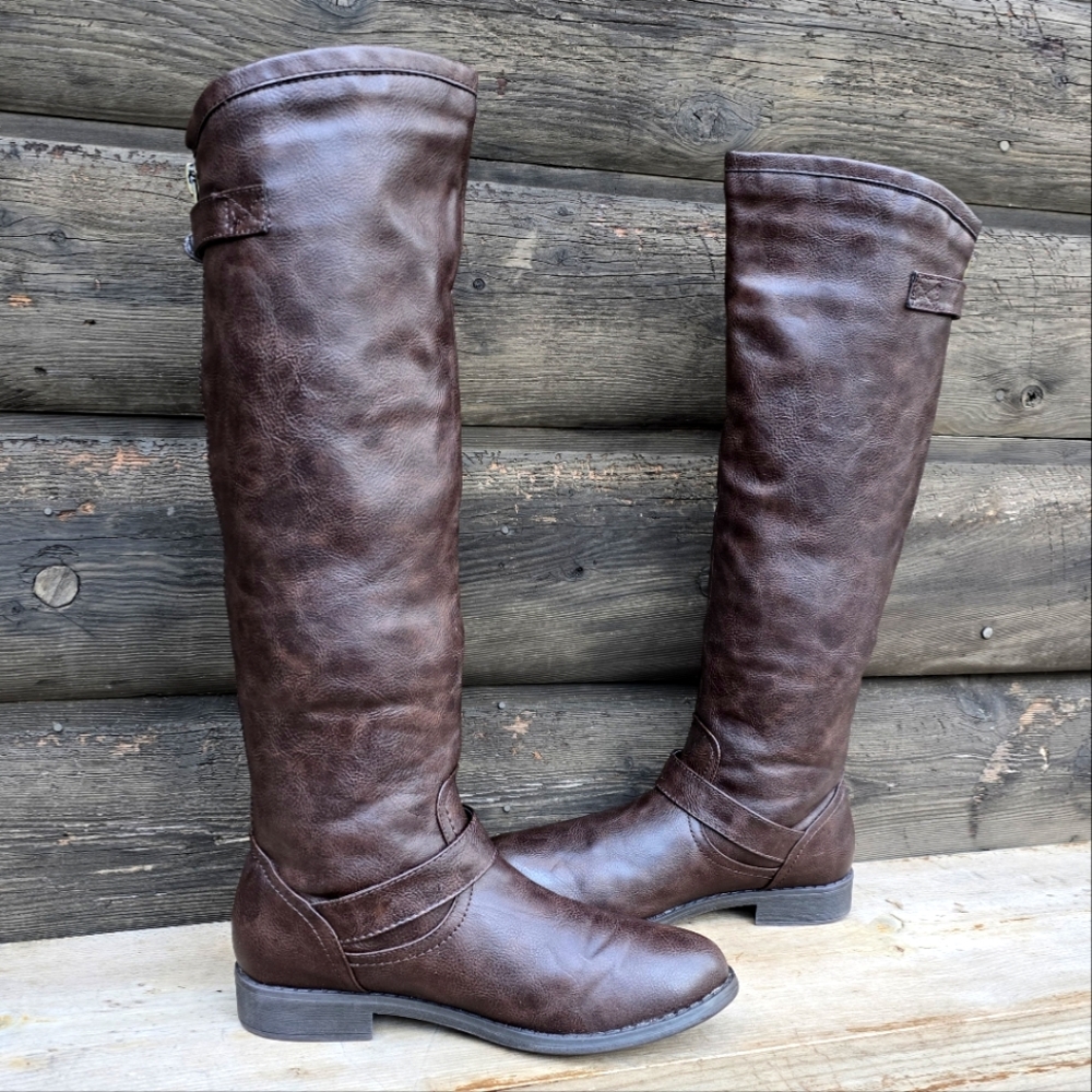 JustFab Zella Brown Vegan Leather, Western Riding Moto Boots. WMS 8M - Picture 4 of 13